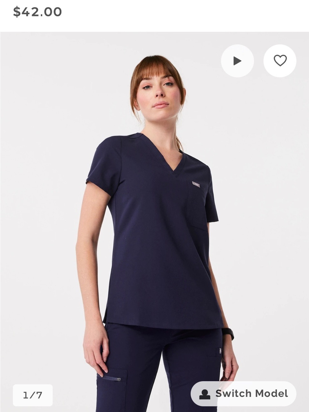 Figs Navy V-Neck Short Sleeve Scrub Top